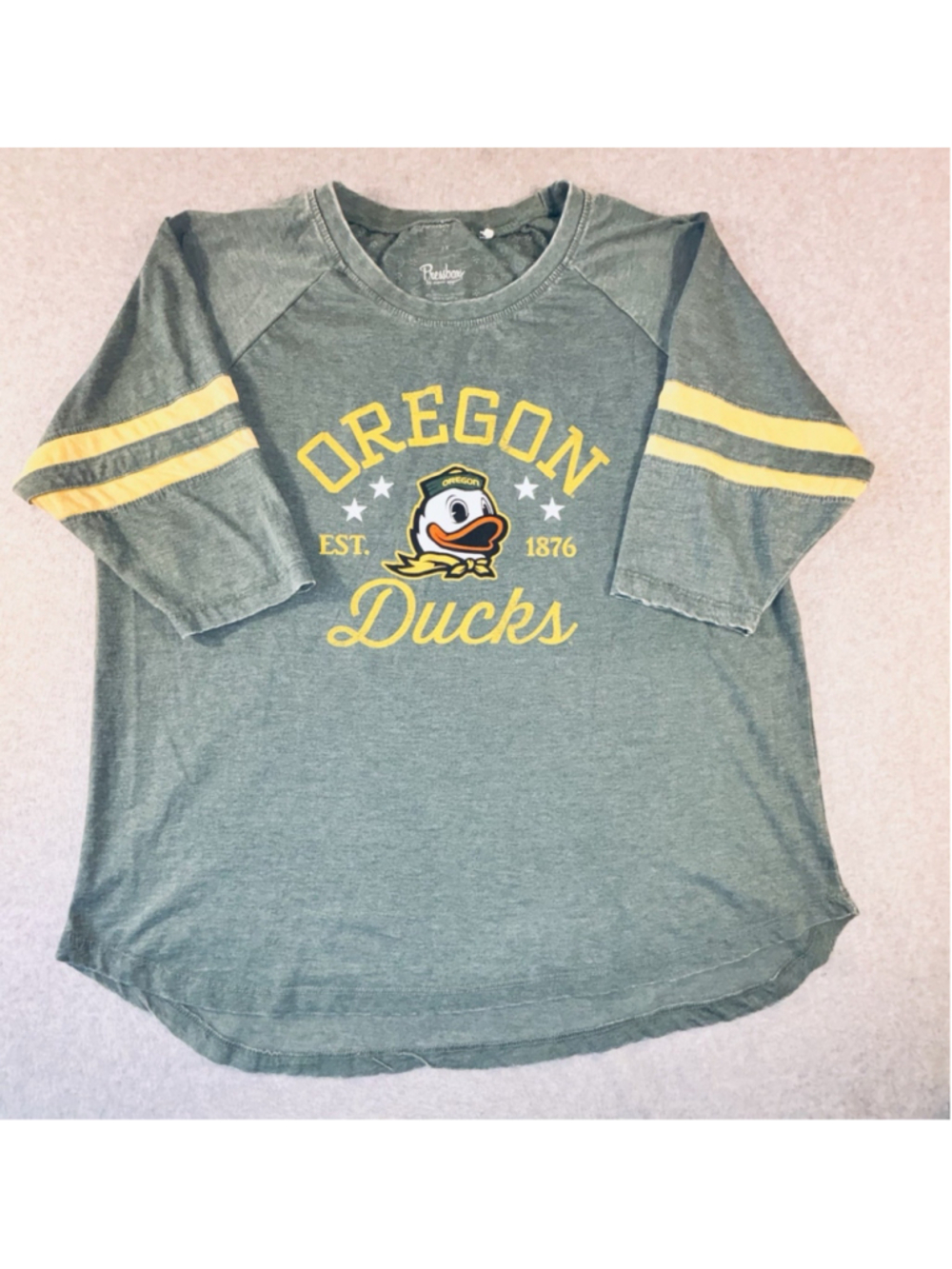 Oregon Ducks Pressbox Women’s 3X Green Yellow 3/4 Sleeve Graphic Shirt